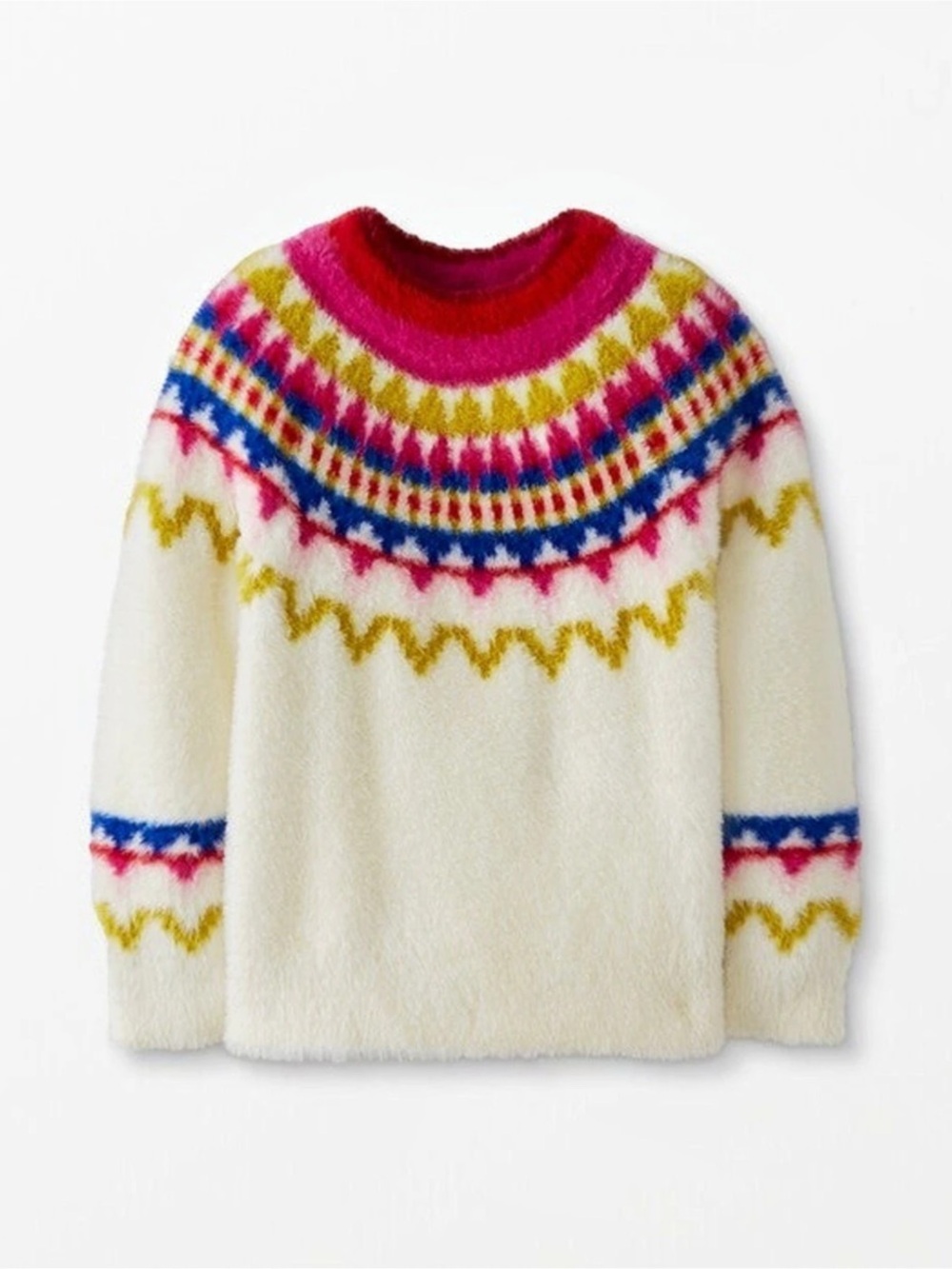 Hanna Andersson Girls Sweater Size 5 110 Fair Isle Fuzzy Nordic Cream Pink Blue